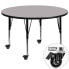 Mobile 48'' Round Grey Thermal Laminate Activity Table - Height Adjustable Short Legs