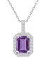 Amethyst (1-5/8 Ct. T.W.) and Diamond (1/4 Ct. T.W.) Halo Pendant Necklace in 14K White Gold
