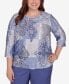 Фото #1 товара Plus Size Worth Avenue Women's Medallion Patchwork Beaded Crew Neck Top