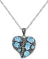 ფოტო #1 პროდუქტის Blue Topaz (2-1/10 ct. t.w.) & Marcasite Heart Cluster 18" Pendant Necklace in Sterling Silver