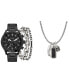 ფოტო #1 პროდუქტის Men's Shiny Black Metal Bracelet Watch 49mm Set