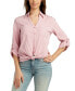 Фото #1 товара Juniors' Roll-Sleeve Tie-Front Button-Up Blouse