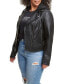 ფოტო #2 პროდუქტის Plus Size Trendy Hooded Faux Leather Moto Jacket