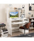 Computer Desk w/ Built-in Charge Station Wooden Writing Desk w/ Storage Hutch