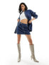 In The Style contrast stitch denim mini skirt co-ord in dark blue