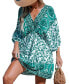 ფოტო #1 პროდუქტის Women's Green Floral Paisley Puff Sleeve Mini Beach Dress