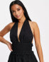Фото #6 товара Miss Selfridge Petite broderie halter wrap mini dress in black