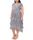 Фото #4 товара Plus Size Printed Tiered Flutter-Sleeve Midi Dress