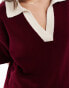 ASOS DESIGN knitted polo top with contrast notch collar in burgundy