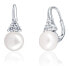 Luxury silver earrings with real pearl and zircons JL0641