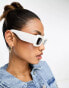 Public Desire oversized rectangle plastic pearl embellished sunglassed in white with black lens