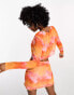 Only mesh tie front top co-ord in orange tie dye