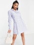 Pimkie long sleeve button down poplin shirt dress in blue and white strips