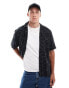 Hollister short sleeve revere collar textured rayon medallion print shirt in black