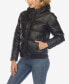 ფოტო #3 პროდუქტის Women's Removable Furry Hoodie Bomber Leather Jacket