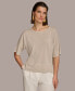 Фото #1 товара Women's Metallic-Knit Short-Sleeve Sweater