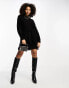 Glamorous tie waist mini jumper dress in black knit Черный, 32 - фото #2