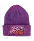 Фото #1 товара Men's JoJo's Bizarre Logo Flat Embroidery on Pink Purple Two-Tone Ribbed Acrylic Knitted Beanie Hat