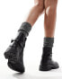 London Rebel Billie chunky ankle boot with buckle in black