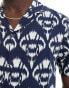 Another Influence short sleeve printed revere collar shirt in navy