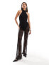 Фото #5 товара ASOS DESIGN lace halter jumpsuit with front split hem in black