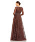 Women's Embellished Illusion Long Sleeve V Neck Gown