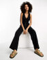 ASOS DESIGN linen look button through jumpsuit in black Черный, 36 - фото #4