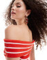 Фото #2 товара Monki ribbed knitted off the shoulder bardot top in red and white stripe