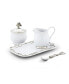 Stoneware Sugar and Creamer Set "Equestrian" with Tray and Solid Pewter Accents