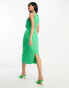 ASOS DESIGN sleeveless one shoulder twist neck pencil midi dress in green