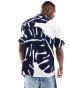 Jack & Jones Premium cotton revere collar shirt in abstract print in navy