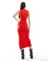 Bershka high neck knitted bodycon maxi dress in red