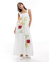 ASOS EDITION embroidered floral square neck midi dress in white weiß, 32 - фото #1