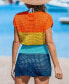 Women's Colorblock Crochet Smocked Waist Dolman Sleeve Mini Cover-Up