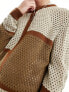 ASOS DESIGN relaxed knitted jumper in beige and brown colour block texture