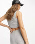 ASOS DESIGN button notch neck rib tank with curved hem in grey marl