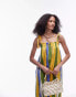 Фото #2 товара Topshop poplin stripe ruched bust maxi dress in yellow and green multi