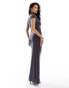 Kaiia slinky high neck cap sleeve maxi dress in charcoal