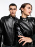 Фото #6 товара COLLUSION Unisex motocross style faux leather biker jacket in black