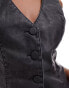 Pimkie distressed leather look waistcoat in dark grey