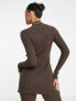 Фото #2 товара Aria Cove knitted turtle neck ribbed jumper with open front detail co-ord in chocolate