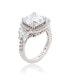 ფოტო #3 პროდუქტის Suzy Levian Sterling Silver Cushion Cut White Cubic Zirconia Halo Bridal Ring