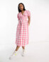 Influence cotton poplin mixed gingham midi dress in pink Pink/Weiß, 36 - фото #1