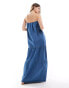 ASOS DESIGN denim tiered maxi dress in mid blue