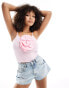 ONLY ribbed vest top with rose detail in pink PIROUETTE, XS - EU 34 - фото #1