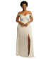 Plus Size Off-the-Shoulder Flounce Sleeve Empire Waist Gown with Front Slit