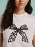 Miss Selfridge short sleeve baby tee with lace bow graphic in white