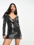 Kyo The Brand sequin keyhole detail with tie mini dress in gunmetal