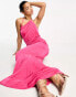 Something New low plunge back slinky maxi dress with halter neck in pink