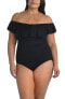 La Blanca 292868 Women's Off Shoulder Ruffle One Piece Swimsuit, Black, 4